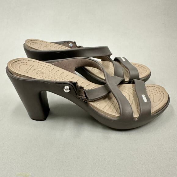 CROCS Cyprus IV Heel Brown Mushroom Brown Sandals Rubber Jelly Womens Size 9 - Picture 6 of 14